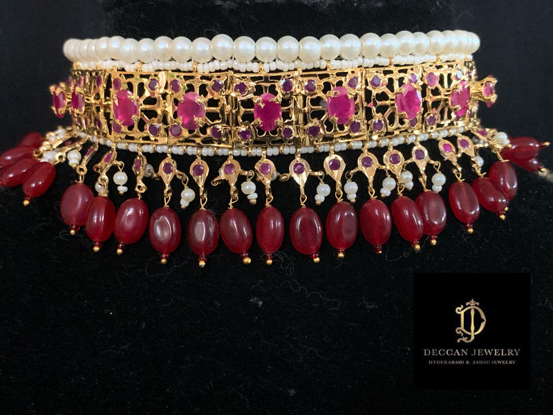 C584 Jadavi lacha in ruby beads- semiprecious  ( READY TO SHIP )