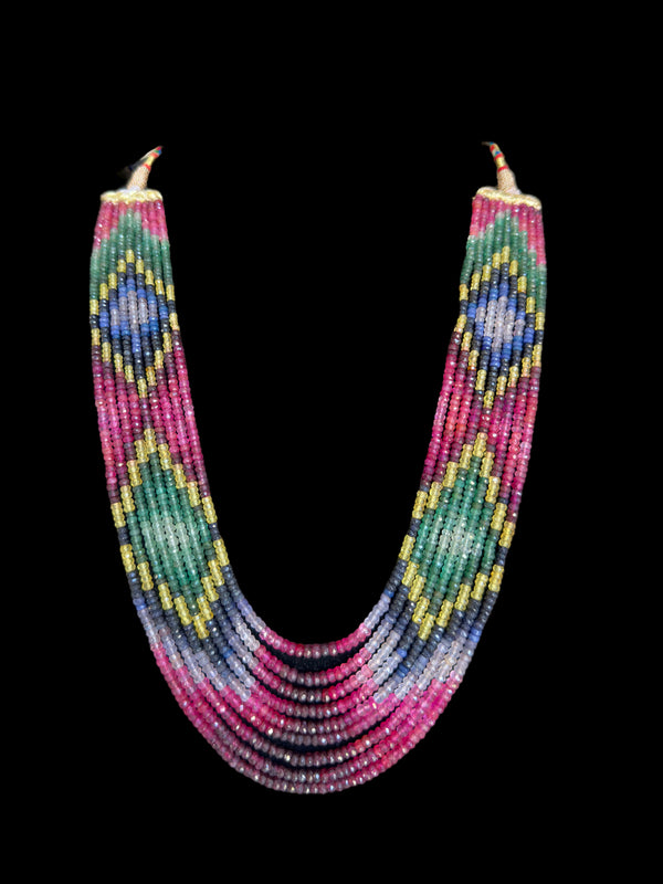 DNS130 Natural rainbow beads ruby emerald sapphire necklace ( READY TO SHIP )