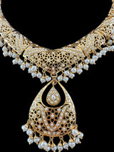 Fresh water pearl Jadau Necklace Set in Gold Plated Silver ( READY TO SHIP )