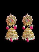 Kundan and meenakari jhumka - pink  ( READY TO SHIP )