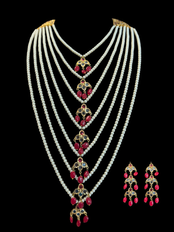 SAT101 Hyderabadi satlada with earrings - Ruby ( READY TO SHIP )