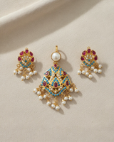 Turquoise & Ruby Gold-Plated 92.5 Silver Pendant Set with Freshwater Pearls ( READY TO SHIP )