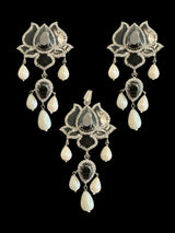 PS570 Maria lotus dangler pendant earrings in black  ( READY TO SHIP )