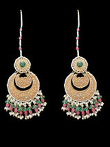 DER640 Shama gold plated pink and emerald kundan chandbali earrings - large ( READY TO SHIP )