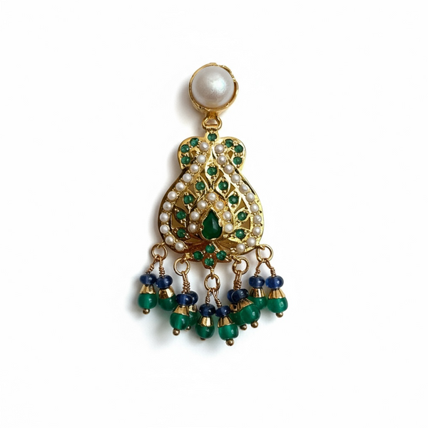Emerald, Sapphire & Freshwater Pearl Gold-Plated Silver Pendant Set ( READY TO SHIP )