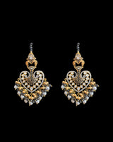 ERS82 Gold-Plated Meenakari Chandbali Earrings with Pearl Ear Support - BLACK ( READY TO SHIP)