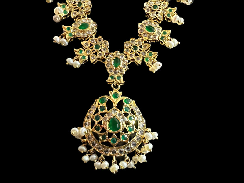 DLN73 Mallika hyderabadi Rani haar in green with fresh water pearls ( READY TO SHIP )