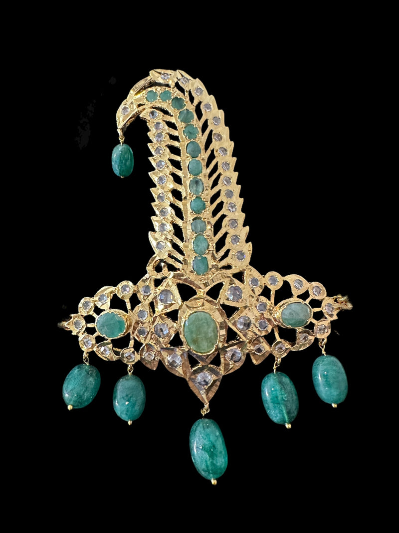 DJTK363  Hyderabadi sarpech in emeralds ( READY TO SHIP )