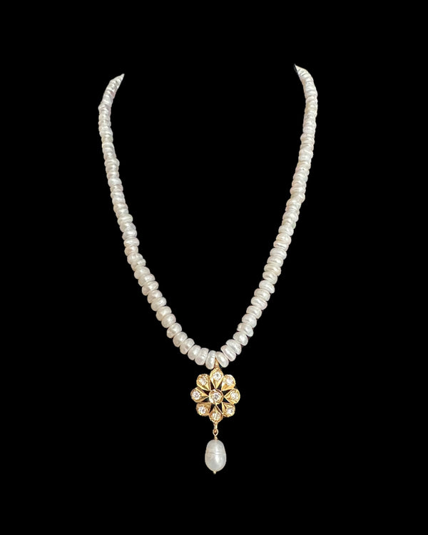 PS564 Barkha Floral Moissanite Polki Pendant Set with Freshwater Pearls – Gold-Plated Elegance ( READY TO SHIP )