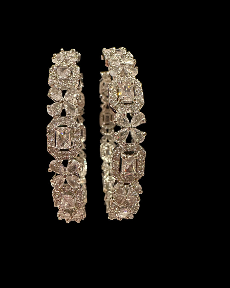 B819 Silver-Plated Cubic Zirconia Bangles ( READY TO SHIP ) size 2.8