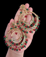 DER773 USHA overzied chandbali earrings - Ruby emerald ( READY TO SHIP )