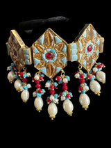 C527 Zaria turquoise ruby choker with earrings ( READY TO SHIP )