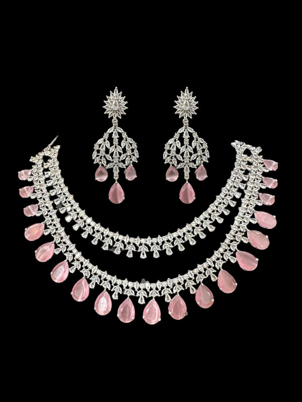 DNS128 Alin Cz necklace set in pink - silver plated ( SHIPS IN 4 WEEKS )