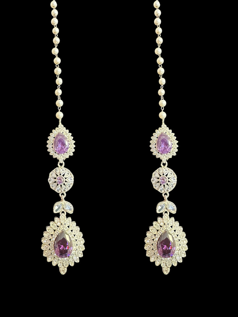 Sabina Cz bridal set in silver plating with purple  ( READY TO SHIP )