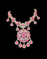 DNS220 ✨ Gold-Plated Ruby & Zircon Short Necklace Set — Vibrant Collarbone Elegance ( READY TO SHIP )