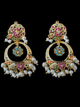 DNS195  Navratan jadau necklace set in fresh water pearls  ( READY TO SHIP )
