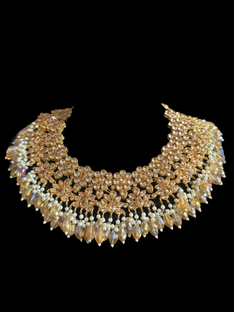 Kafiya bridal set in golden / champagne  stones and beads ( READY TO SHIP )