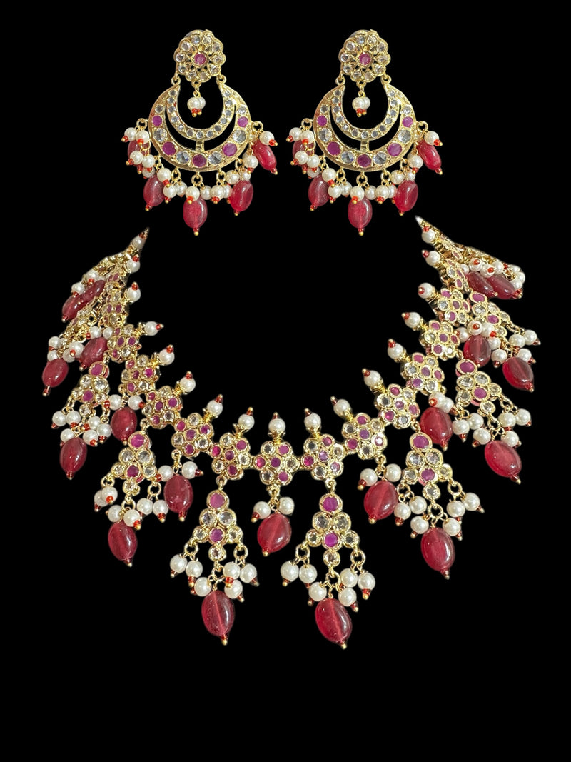 Waniya hyderabadi bridal set in red / ruby ( READY TO SHIP )