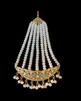 Gold-Plated 92.5 Silver Emerald & Freshwater Pearl Hyderabadi Jhoomar (Passa) ( READY TO SHIP )