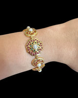 Gold Plated Silver Ruby Emerald Bracelet with Freshwater Pearls ( READY TO SHIP )