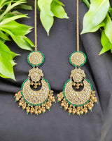 DER732  kundan dangler earrings with green beads( READY TO SHIP )