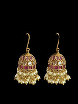 DER774 Gold plated ruby emerald combination jhumka ( READY TO SHIP )