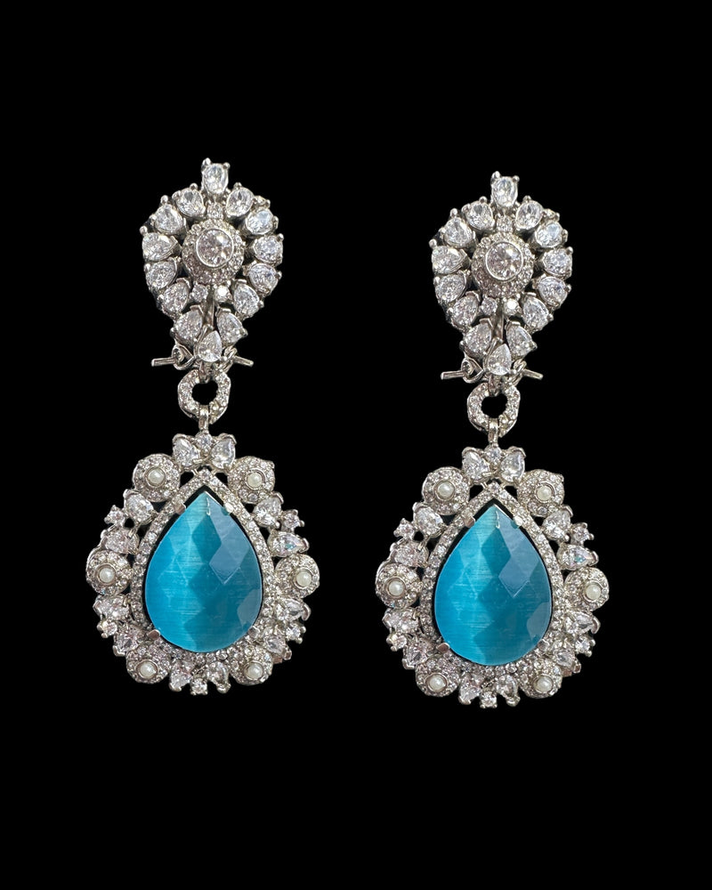 DER735 Cz earrings in silver plating - multiple color options ( READY TO SHIP )