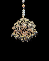 DJET100 Black & Zircon Gold-Plated Earrings with Tikka Set ( READY TO SHIP )