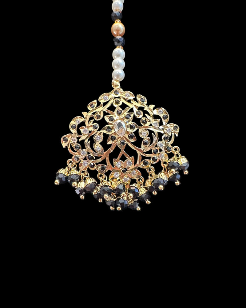 DJET100 Black & Zircon Gold-Plated Earrings with Tikka Set ( READY TO SHIP )