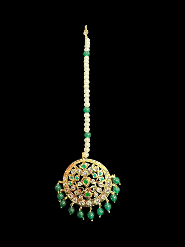 DJTK351 Avni  tika In green beads   ( READY TO SHIP )