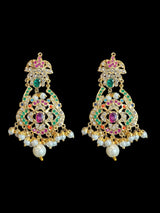 Navratan Dangler Choker Set with Earrings & Tika – Gold-Plated Elegance