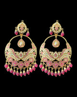 Oversized Jadau Chandbali Earrings in Ruby & Pearl ( READY TO SHIP )