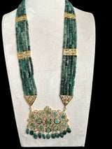 DLN125 SHARNAZ Gold plated Rani haar in real emerald beads ( READY TO SHIP )