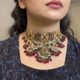 C597 Ruby, Emerald & Pearl Gold-Plated Choker Set | Semi-Precious Stones | Bridal Jewelry ( READY TO SHIP )