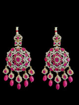 DLN137 MANDIRA Long CZ Pearl Mala with Ruby Beads | Necklace & Earrings Set ( READY TO SHIP )