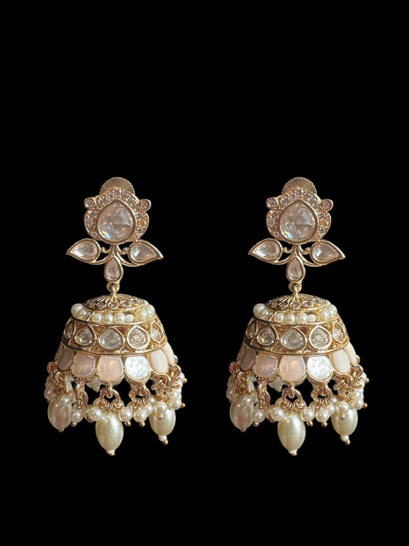 Savera Polki jhumka and tika set in mother of pearls ( READY TO SHIP )