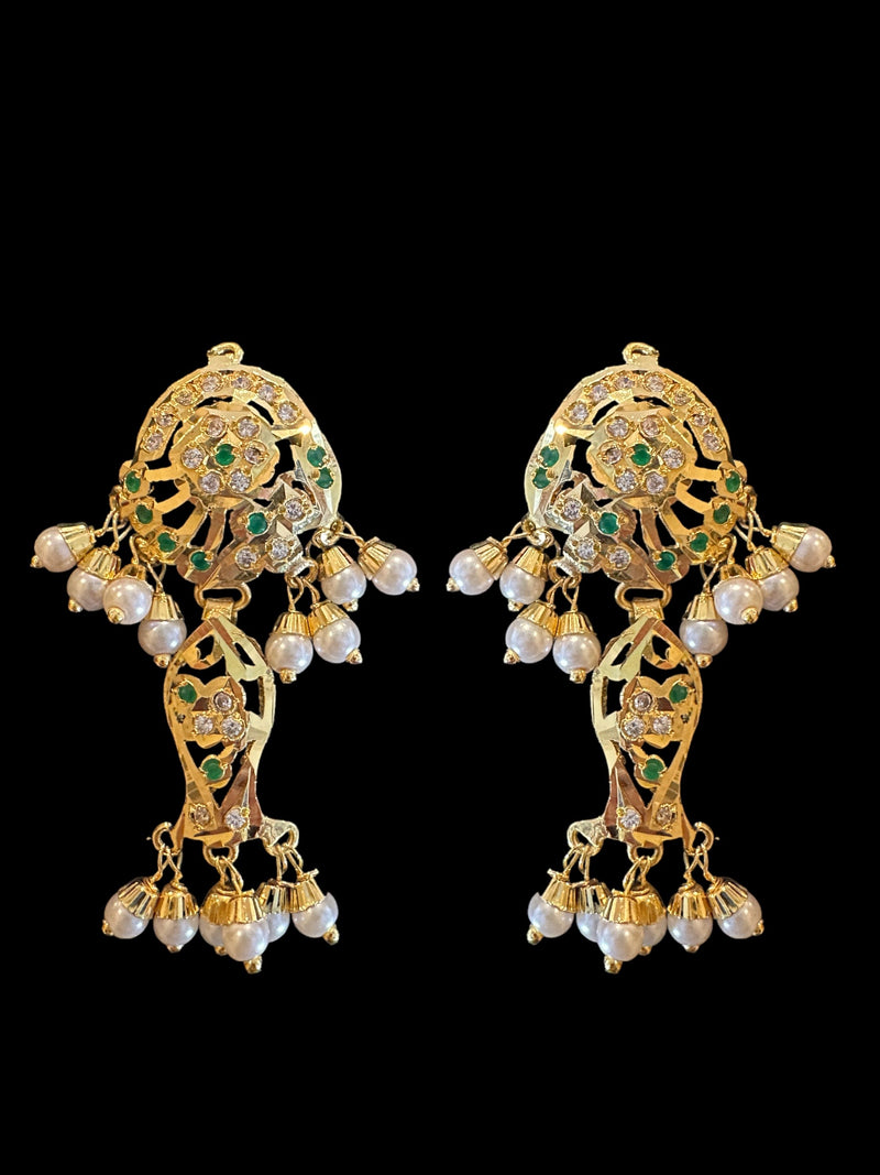 DER585 jadau earrings in fresh water pearls - green ( READY TO SHIP )