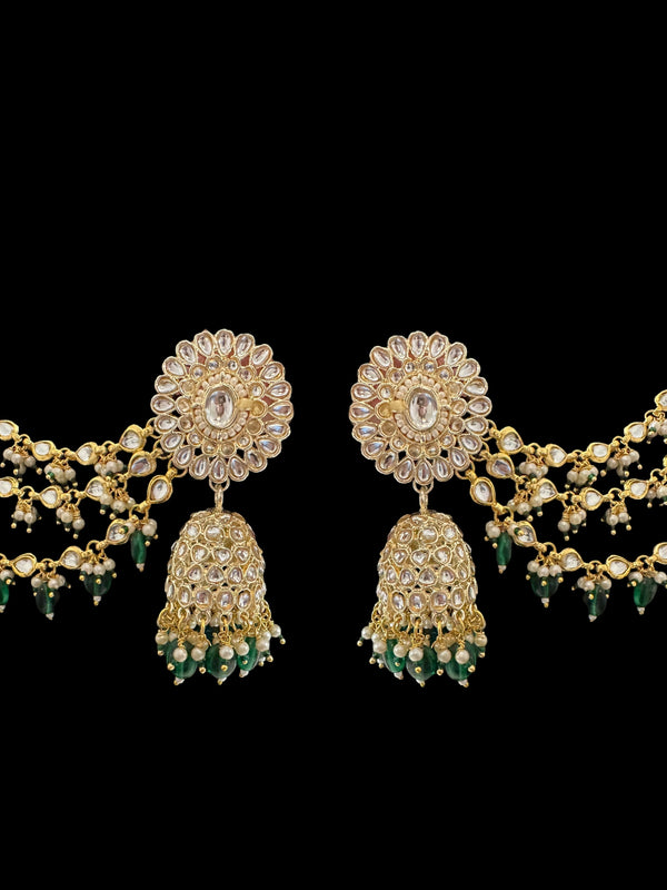 Kundan jhumka earrings with ear supports   ( READY TO SHIP )
