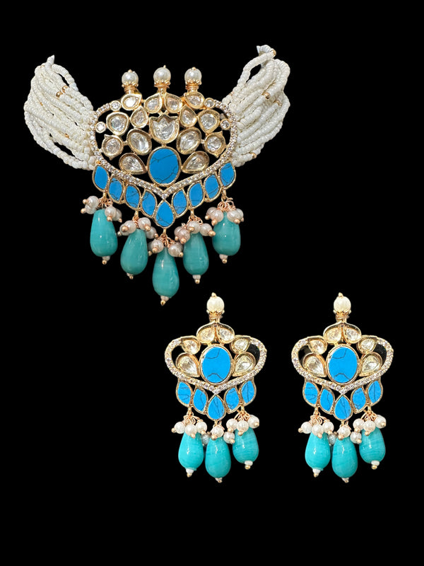 C504 Polki choker set - turquoise    ( READY TO SHIP )