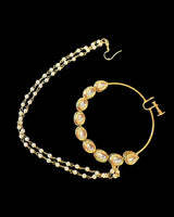 Kundan nosering with clip and pearl chain ( READY TO SHIP )