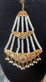 Gold-Plated Silver Jhoomar (Passa) – Ruby, Emerald & Freshwater Pearl ( READY TO SHIP )