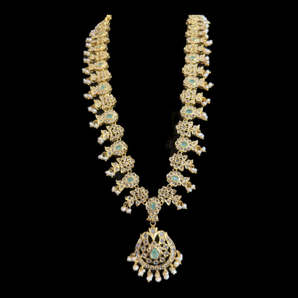 DLN80 Mallika hyderabadi Rani haar in mint  with fresh water pearls ( READY TO SHIP )