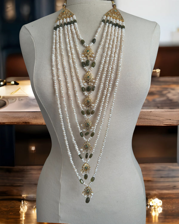 SAT116  Hyderabadi satlada in Fresh water pearls and emeralds ( READY TO SHIP )