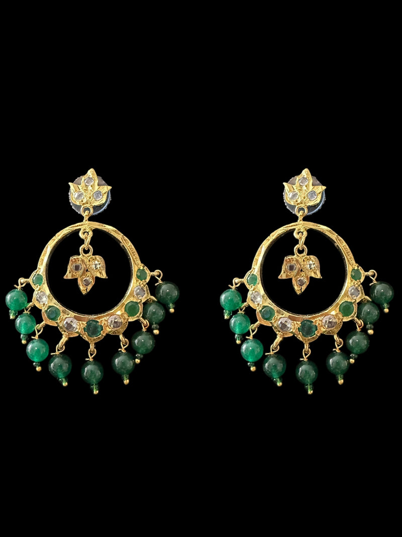 PS512 Tirmani with chandbali in green beads ( READY TO SHIP )