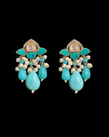 C594 Turquoise & CZ-Polki Floral Choker Set — Gold Plated ( READY TO SHIP )