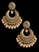 Kundan meena earrings - peach , Oversized chandbali  ( READY TO SHIP )