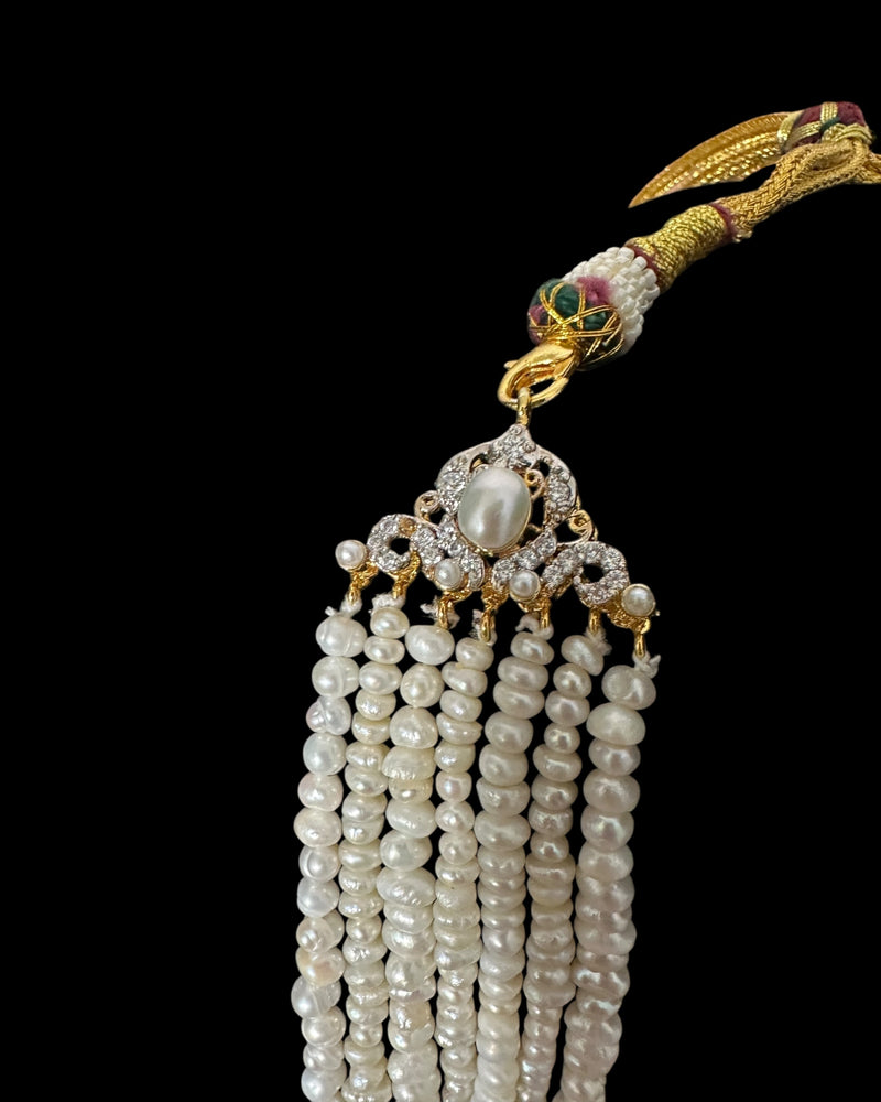 BR464 RAABYA fresh water pearl bridal choker Rani haar set with earrings tika ( READY TO SHIP )