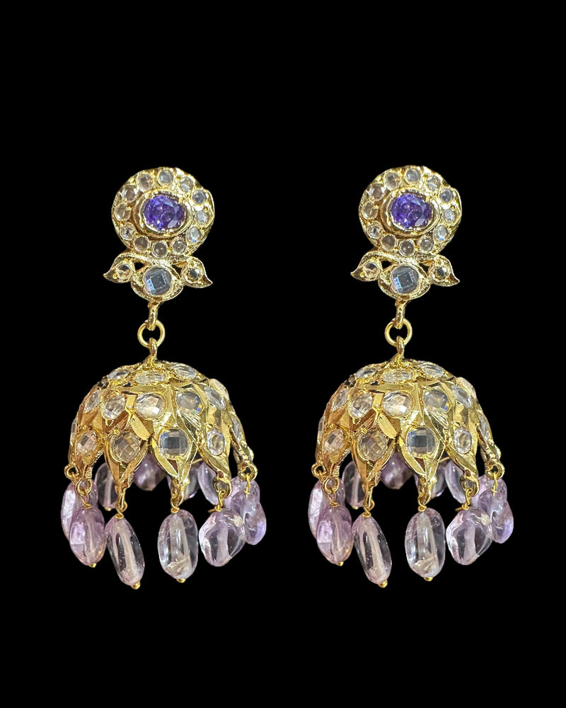 DLN134 Gold -Plated Necklace earrings  with Amethyst Beads ( READY TO SHIP )
