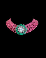 Arushi necklace set  - Red Green   ( READY TO SHIP)