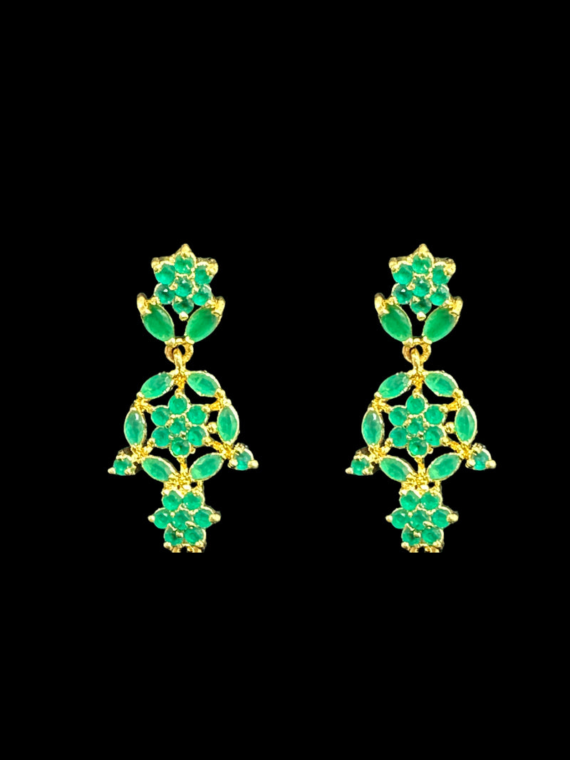 DLN41 Megha long set in cz stones - green    (READY TO SHIP)